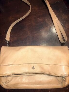Leather Crossbody Bag with Anchor Accent in Tan